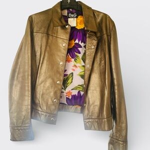 D&G Metallic-Distressed Gold Leather Jacket Limited Edition